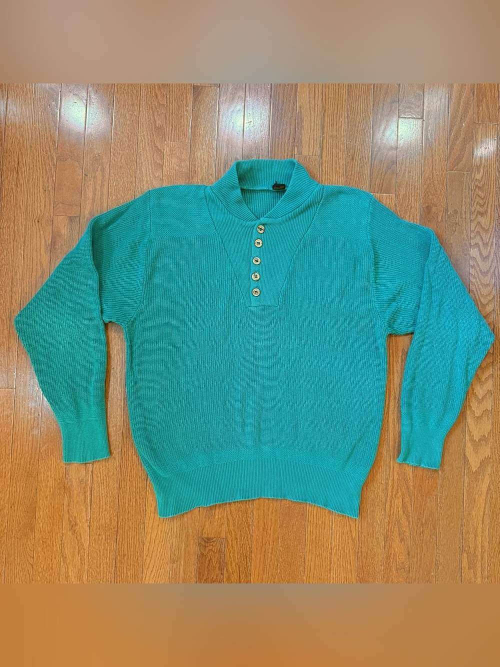 Vintage Eddie Bauer Mens XL Henley Knit Sweater Cotton Ribbed 80s 90s Chunky